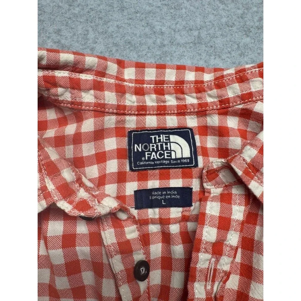 The North Face Shirt Mens L Orange White Gingham Long Sleeve Button Down Casual